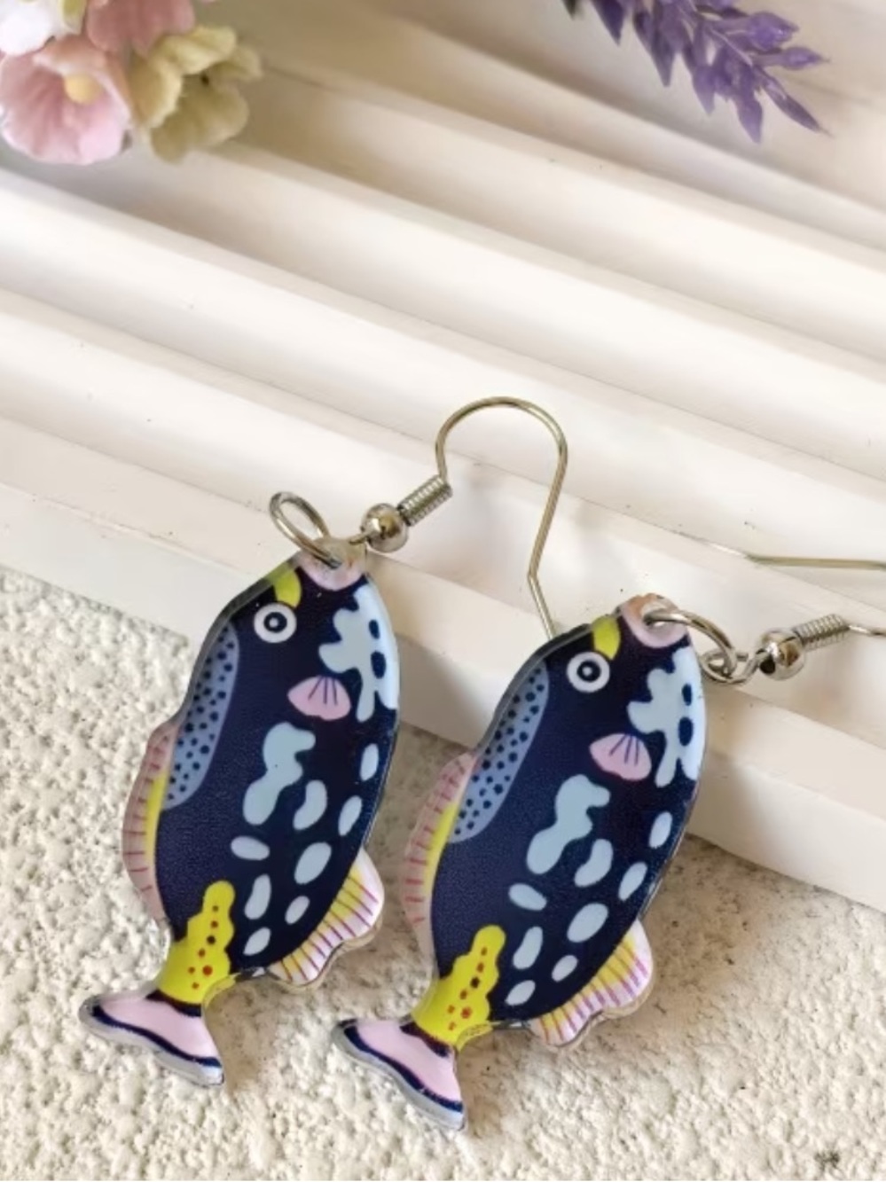 Multicolored Fish Acrylic Dangle Earrings